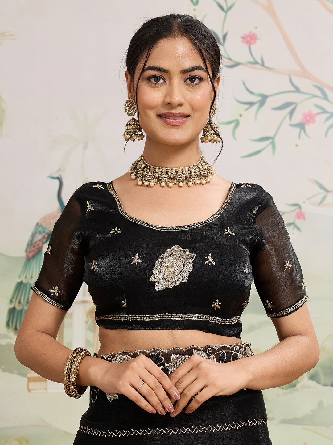 Dwija Fashion Black Party Wear Embroidered Jimmy Choo Organza Saree With Unstitched Blouse