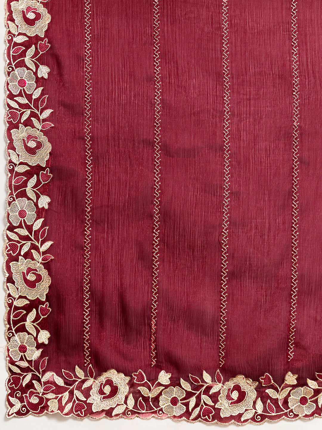 Dwija Fashion Maroon Party Wear Embroidered Jimmy Choo Organza Saree With Unstitched Blouse