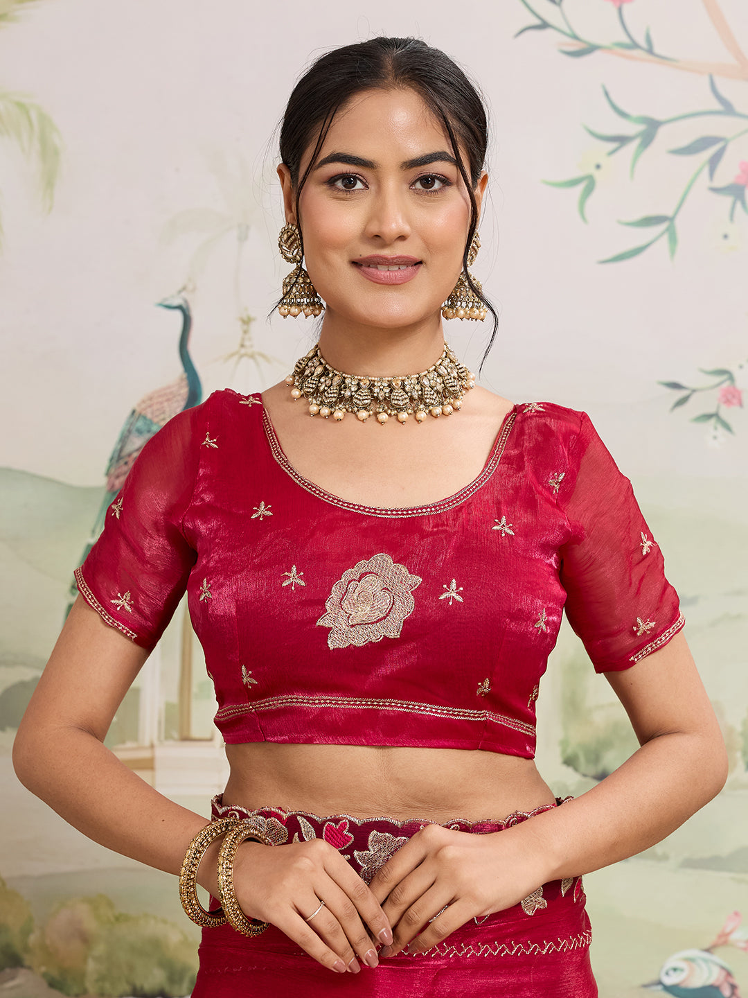 Dwija Fashion Pink Party Wear Embroidered Jimmy Choo Organza Saree With Unstitched Blouse