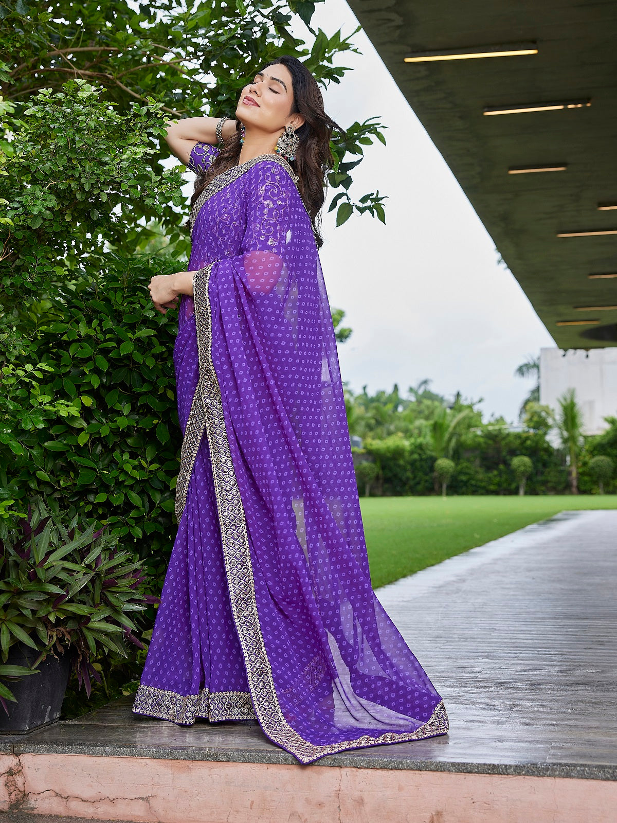 Dwija Fashion Purple Party Wear Embroidered Georgette Saree With Unstitched Blouse