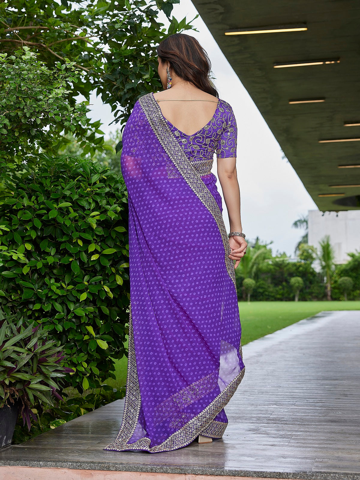 Dwija Fashion Purple Party Wear Embroidered Georgette Saree With Unstitched Blouse