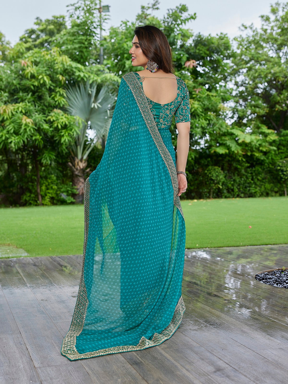Dwija Fashion Turquoise Blue Party Wear Embroidered Georgette Saree With Unstitched Blouse