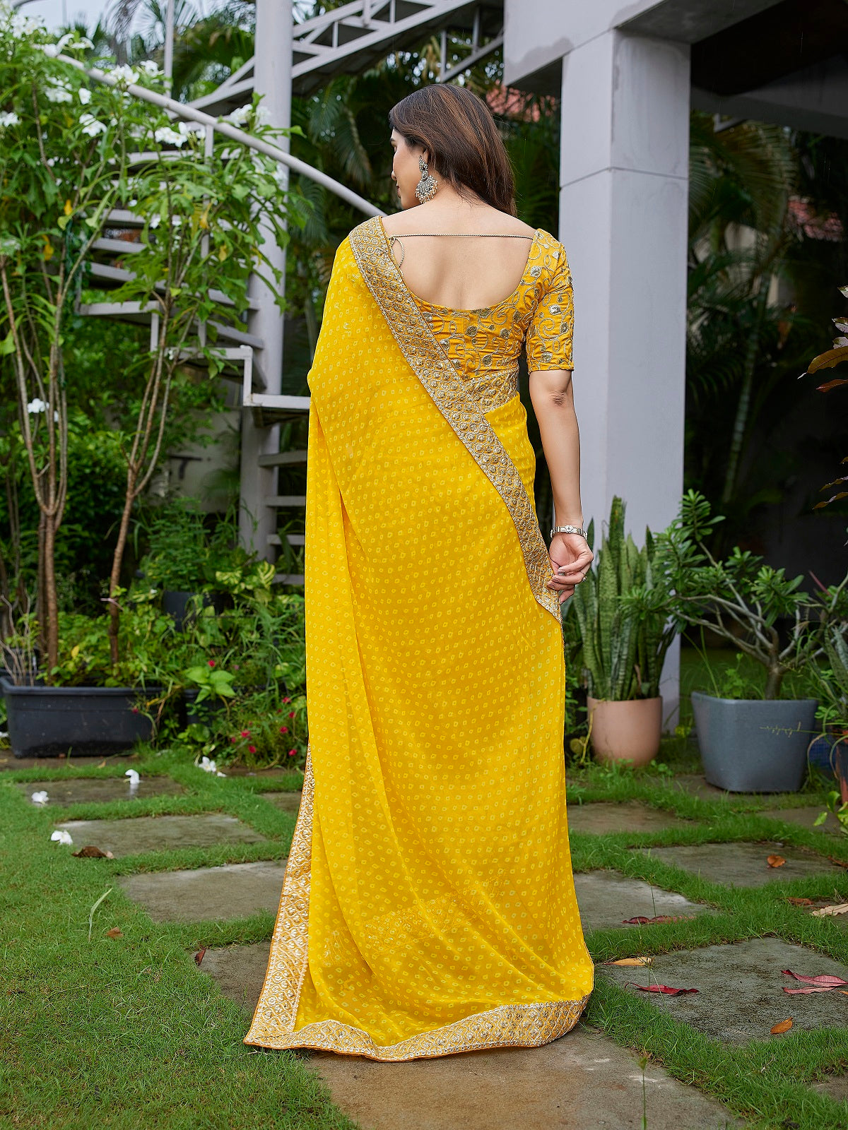Dwija Fashion Yellow Party Wear Embroidered Georgette Saree With Unstitched Blouse