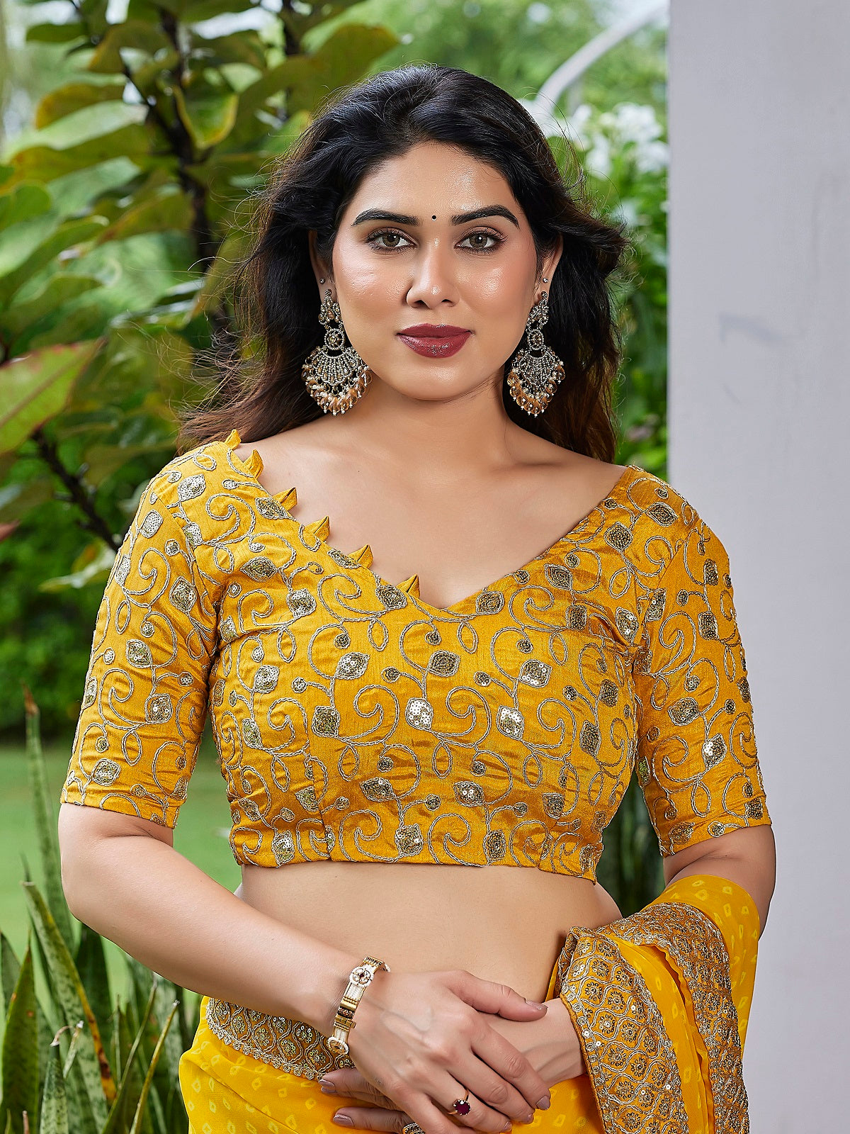 Dwija Fashion Yellow Party Wear Embroidered Georgette Saree With Unstitched Blouse