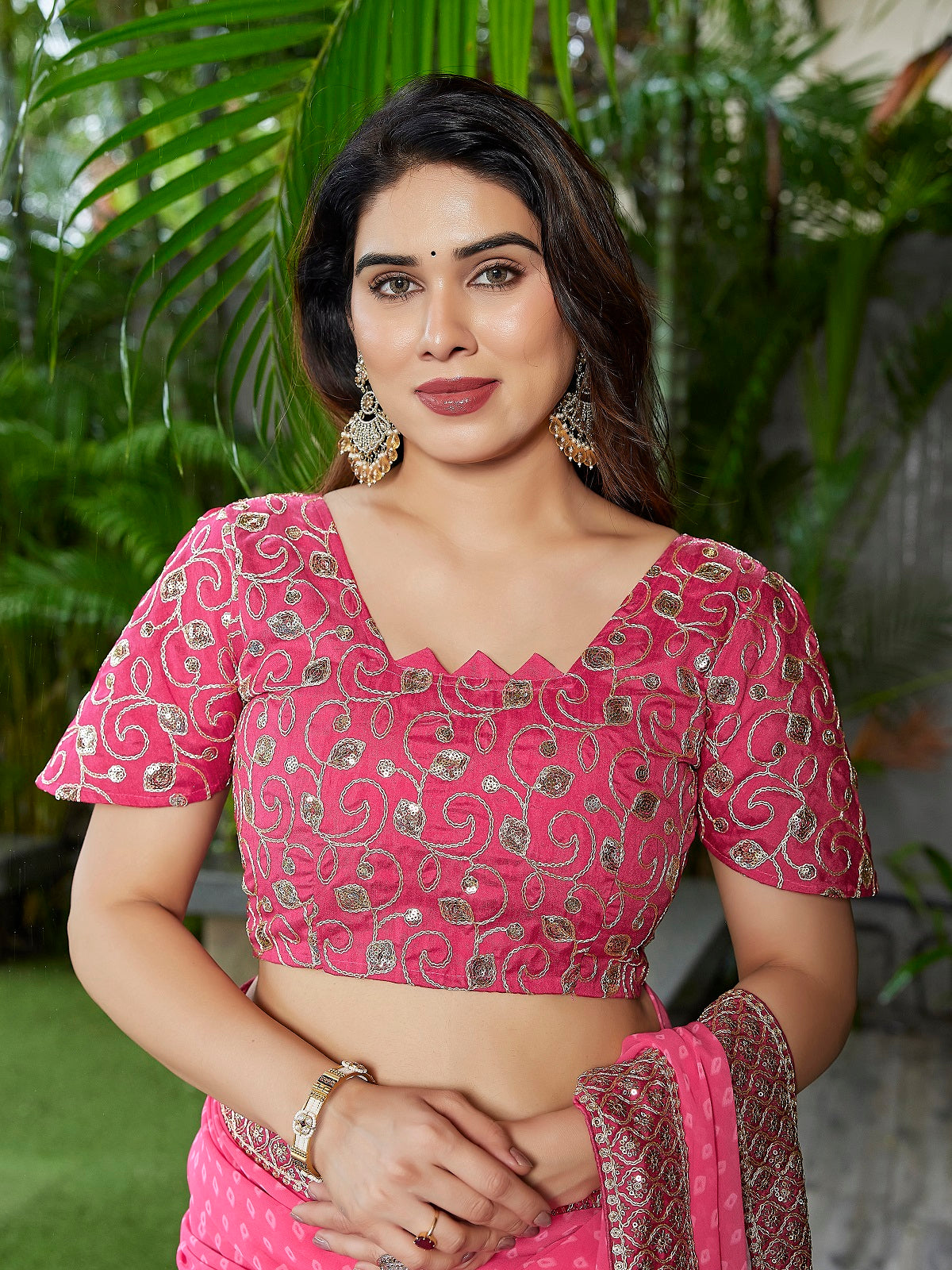 Dwija Fashion Pink Party Wear Embroidered Georgette Saree With Unstitched Blouse