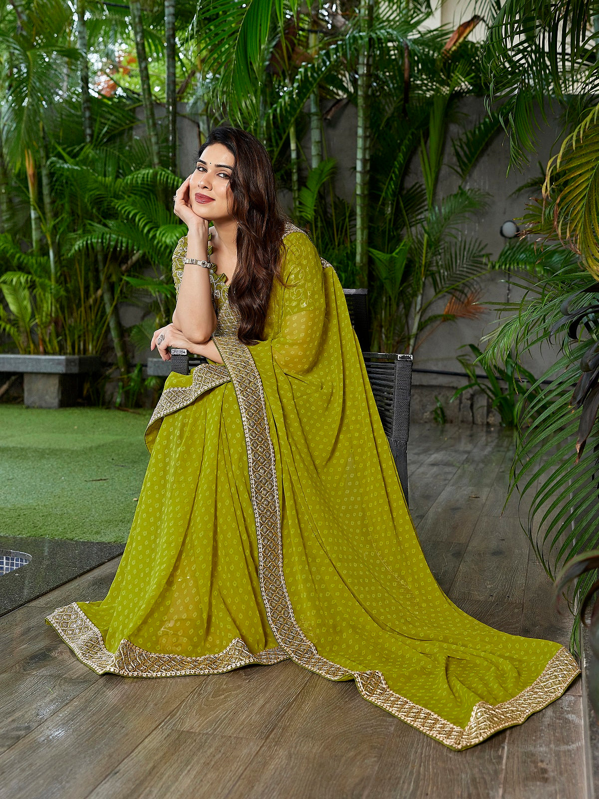 Dwija Fashion Green Party Wear Embroidered Georgette Saree With Unstitched Blouse