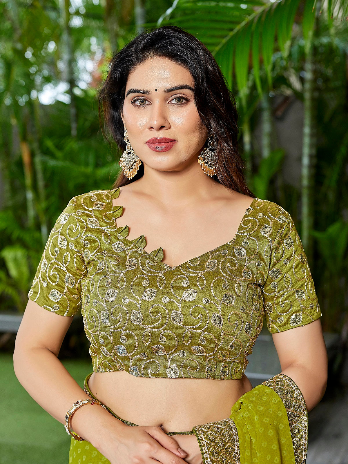 Dwija Fashion Green Party Wear Embroidered Georgette Saree With Unstitched Blouse