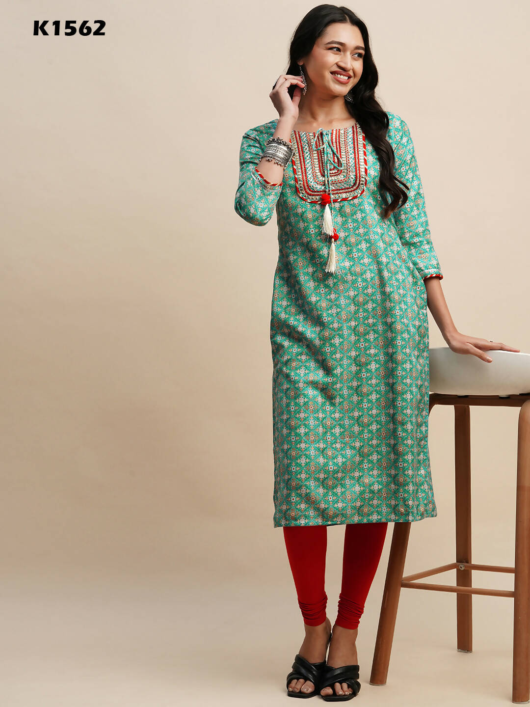 Sea Green Poly Chinon Digital Printed Straight Kurta - Samira