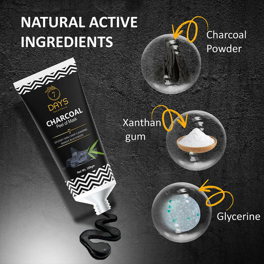 7 Days Activated Charcoal Face Mask - Peel Off - No Parabens & Mineral Oils 