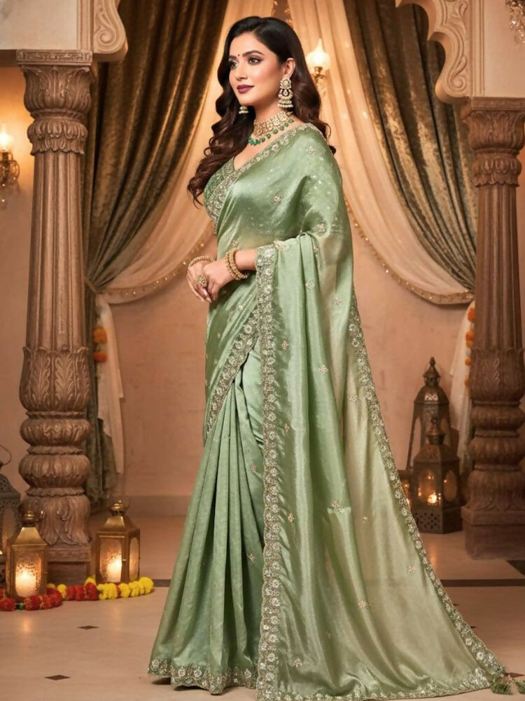 Joban Fashion Mehndi Fandy Satin Silk Party Wear Sarees