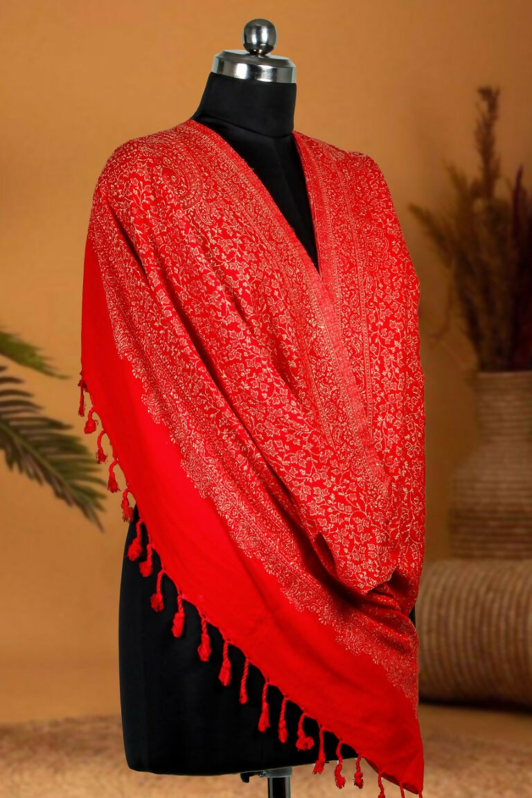 Weaving Mystery Handloom Pashmina Shawl-Kaani Zari - Red  Grab2Buy Weaving Mystery Grab2Buy