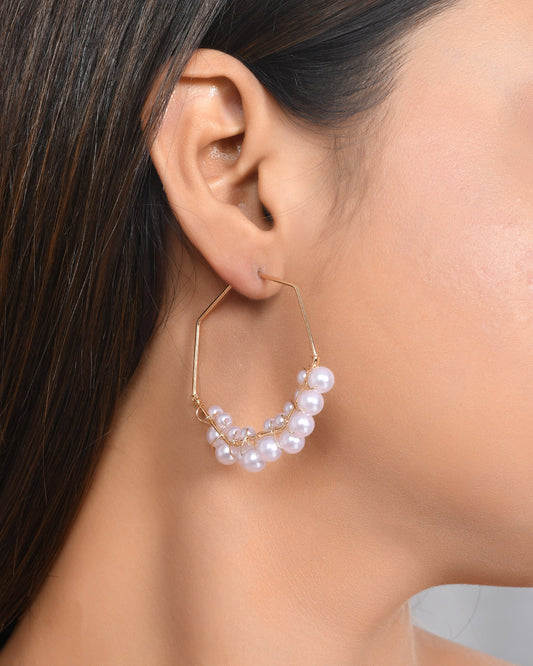 VOJ Women Gold-Plated Peral Hoop Earrings - Grab2buy