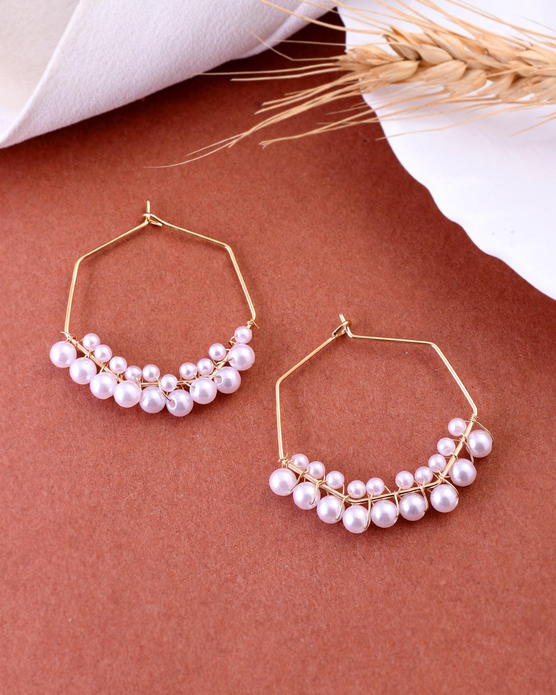 VOJ Women Gold-Plated Peral Hoop Earrings - Grab2buy