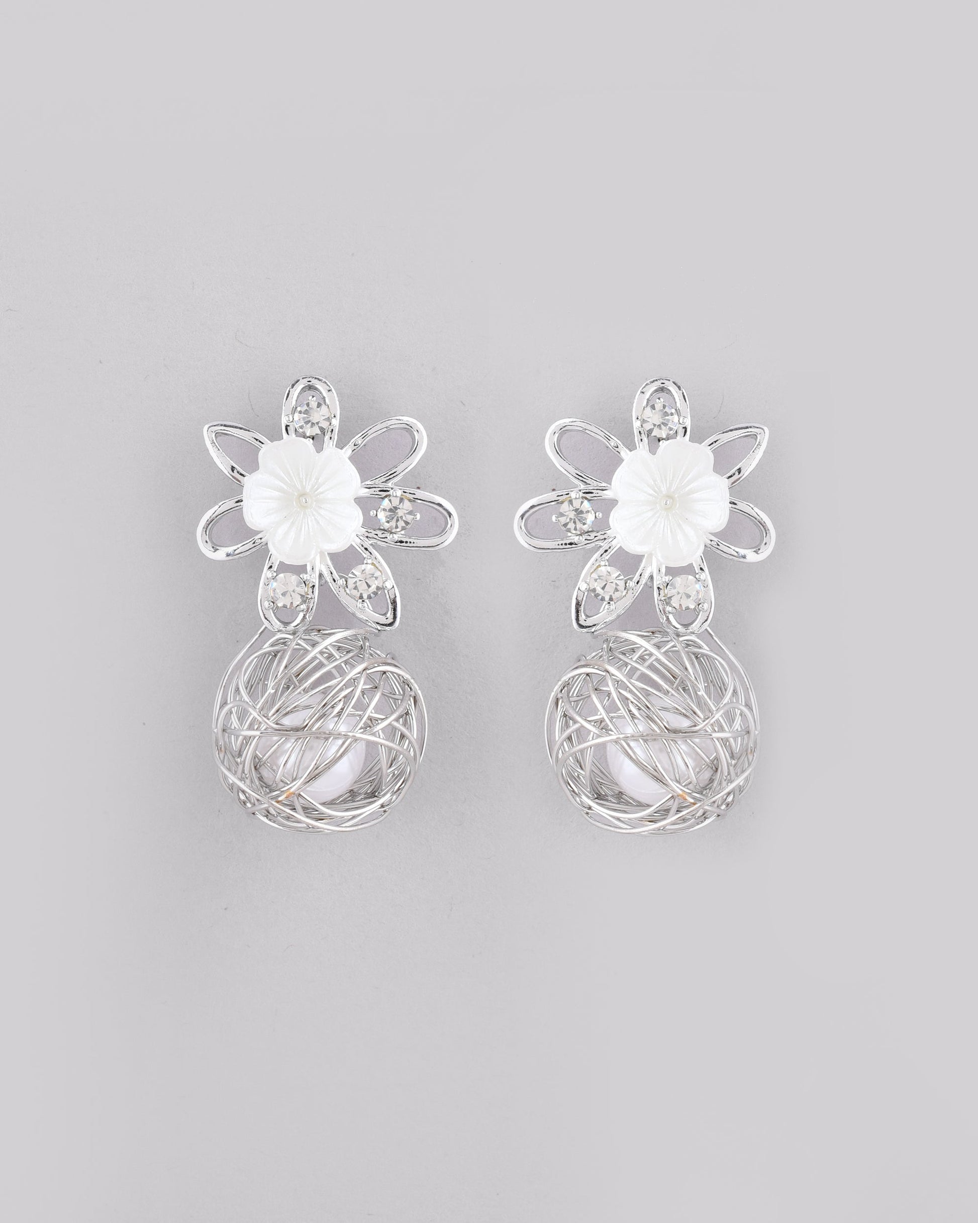VOJ Women Silver Plated Flower Peral Studs Earrings - Grab2buy