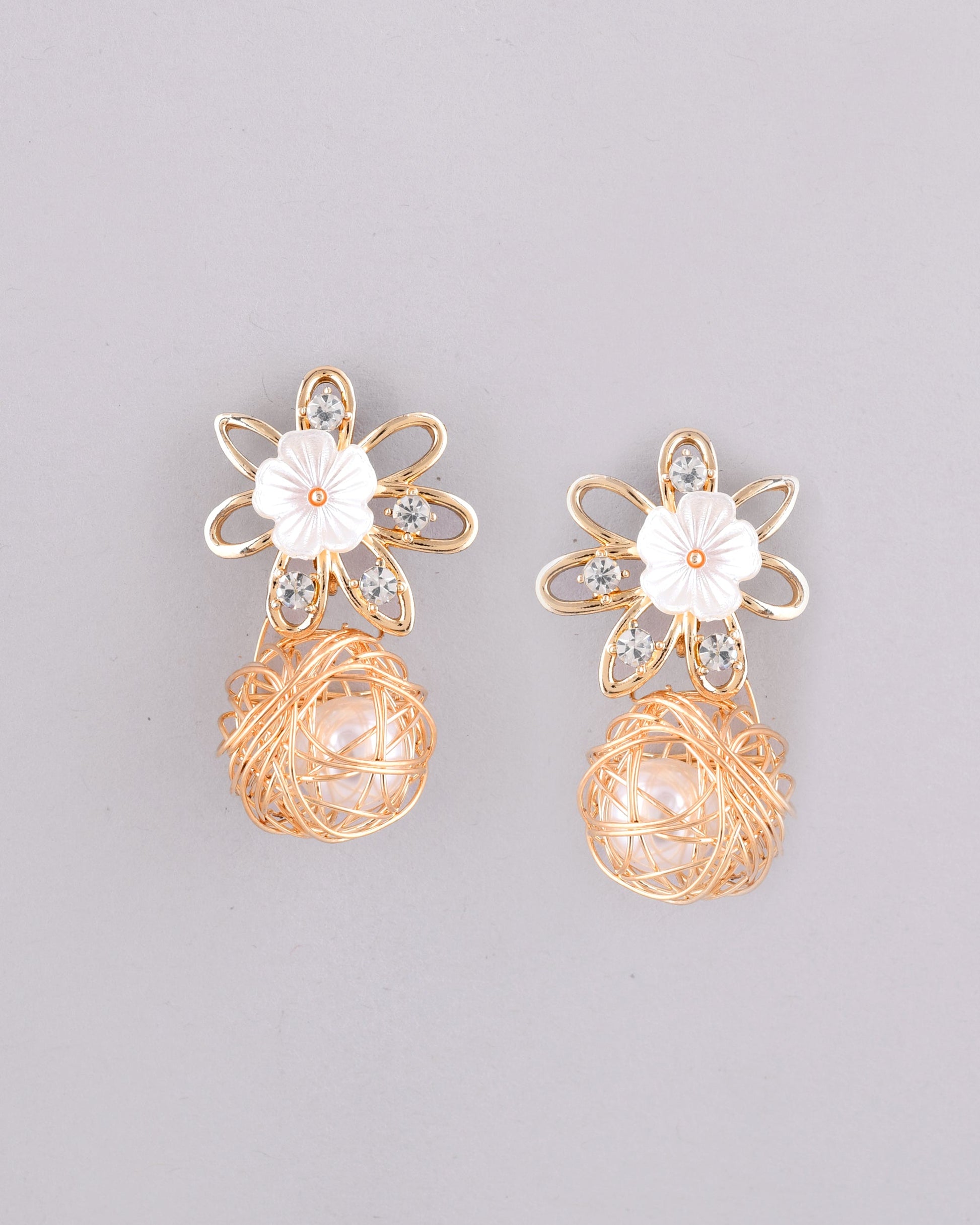 VOJ Women Gold Plated Flower Peral Studs Earrings - Grab2buy