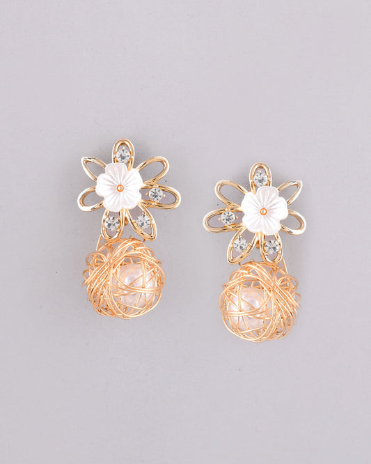 VOJ Women Gold Plated Flower Peral Studs Earrings - Grab2buy