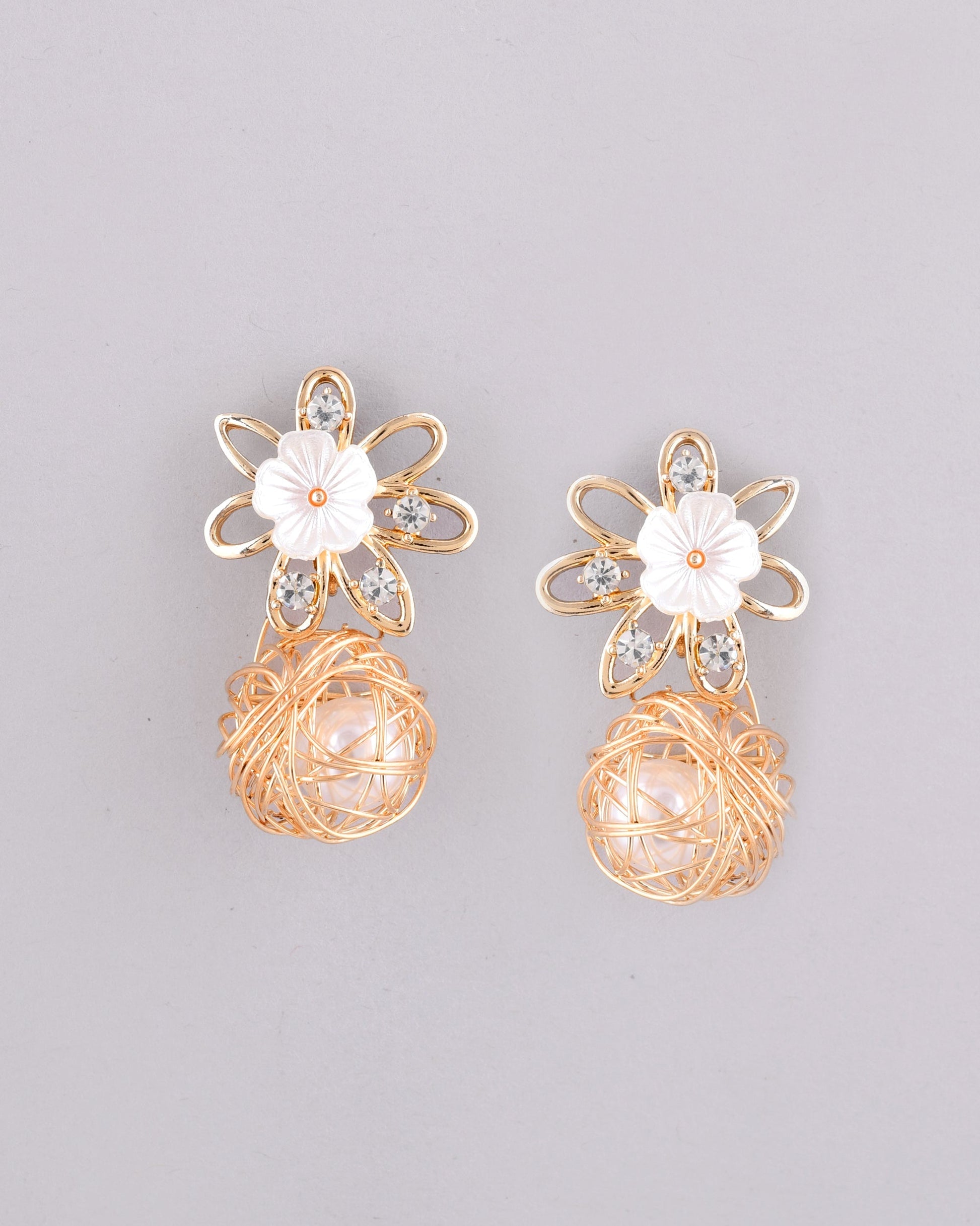 VOJ Women Gold-Polished Flower Peral Studs Earrings - Swadesiicart