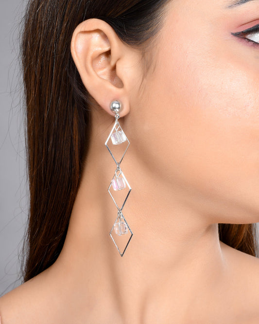 VOJ Women Silver Plated Flower Beads Drop Studs Earrings - Grab2buy