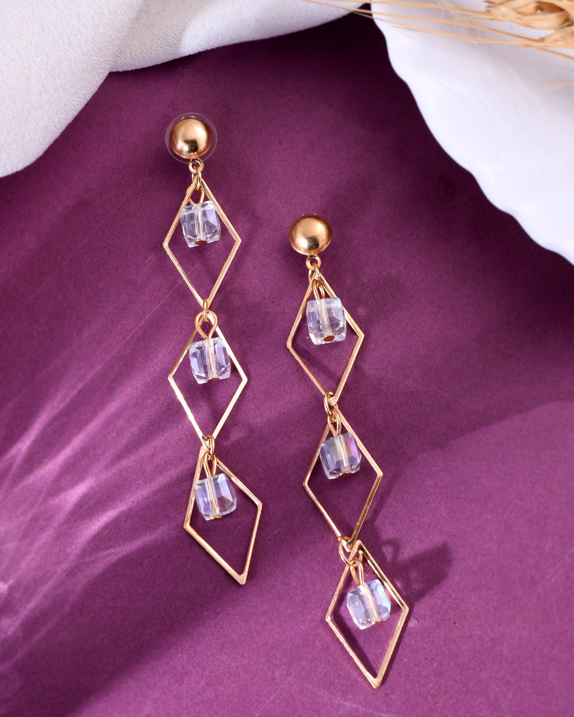 VOJ Women Gold Plated Flower Beads Drop Studs Earrings - Grab2buy