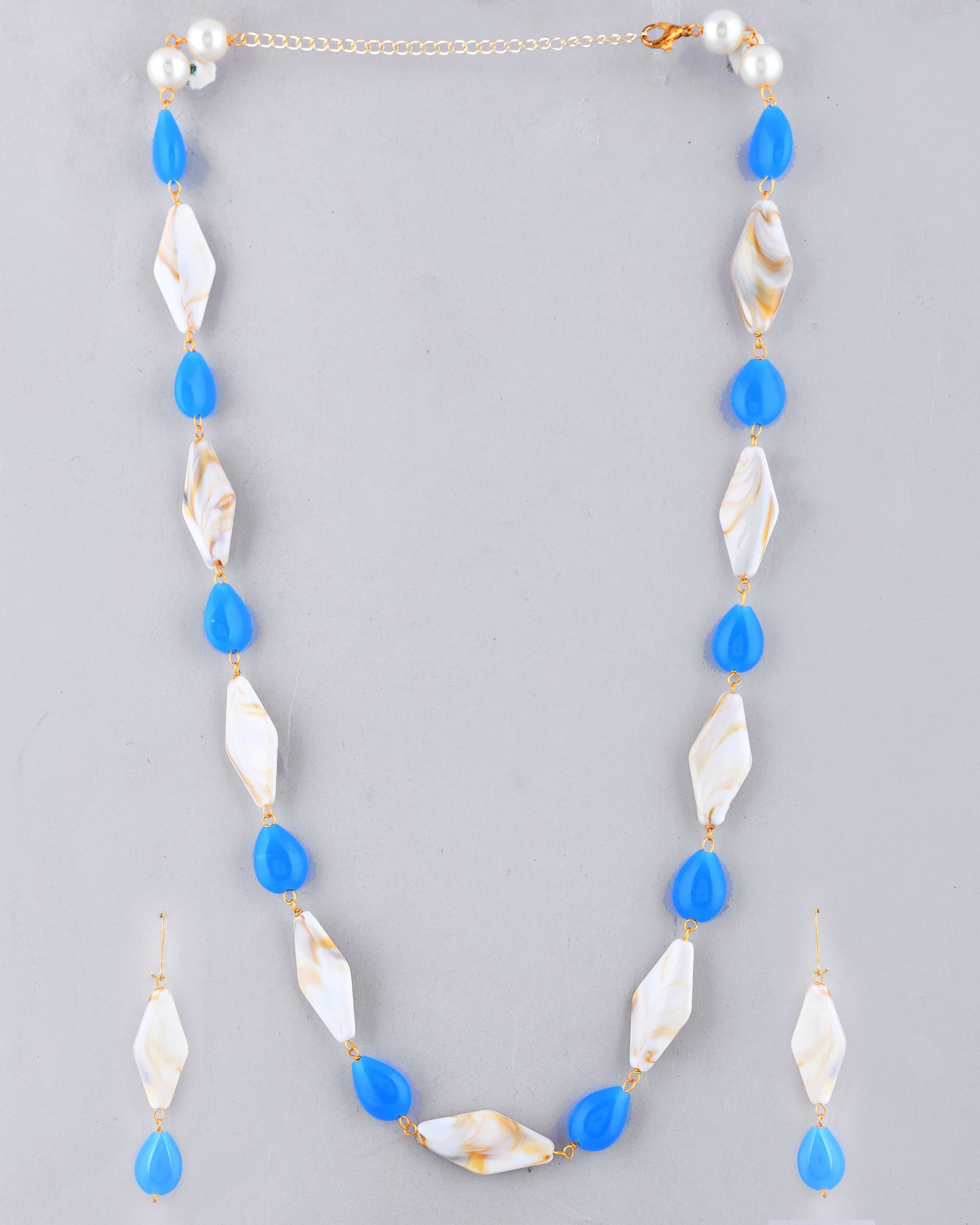 VOJ Women Sky Blue And White Beads Necklace And Earrings Set - Grab2buy