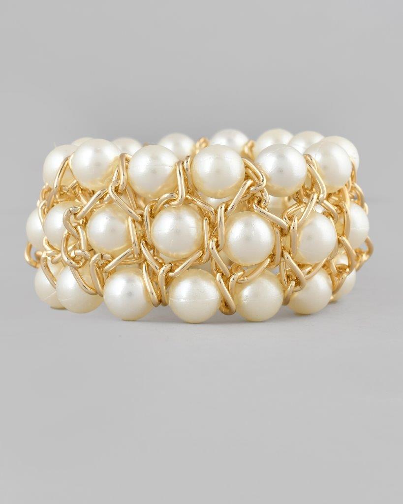 VOJ Women White and Gold Toned Pearls Gold-Polished Multi Strand Bracelet | Grab2Buy