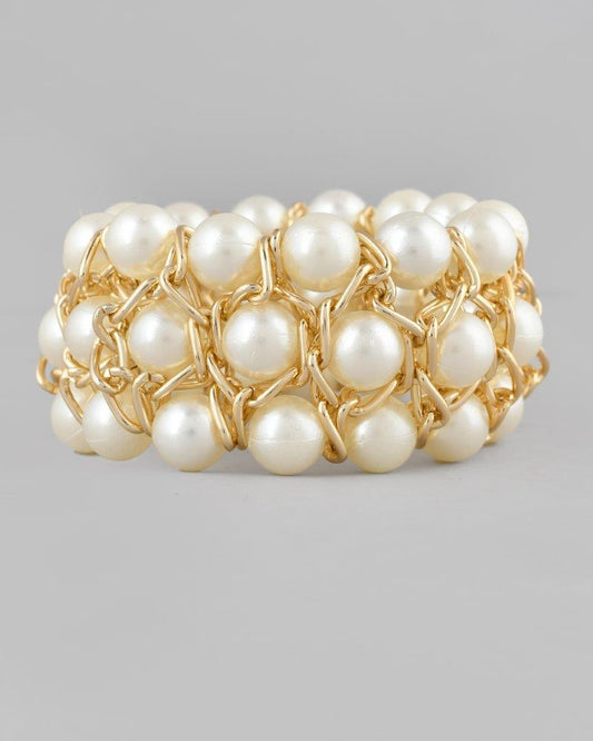 VOJ Women White and Gold Toned Pearls Gold-Polished Multi Strand Bracelet | Grab2Buy
