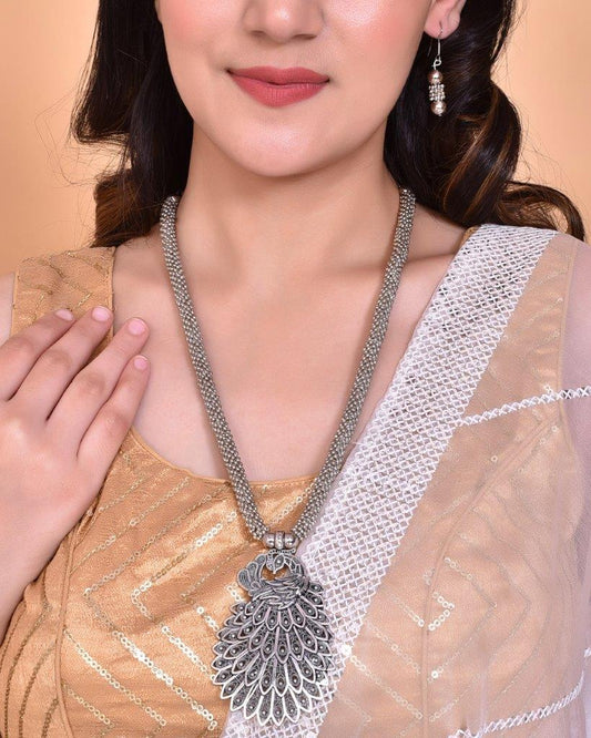 VOJ Women Oxidised Silver-Plated Peacock Jewellery Set - Grab2buy