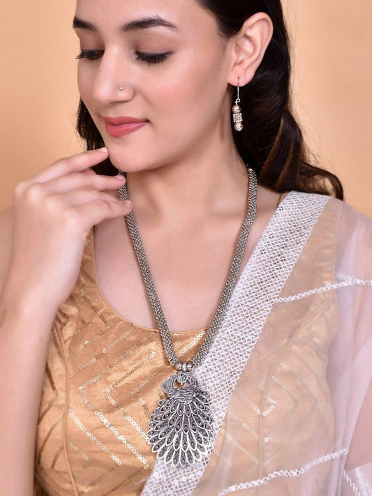 VOJ Women Oxidised Silver-Plated Peacock Jewellery Set - Grab2buy