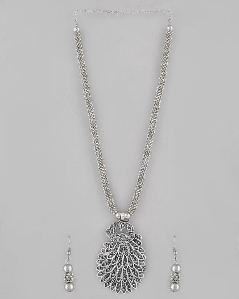 VOJ Women Oxidised Silver-Plated Peacock Jewellery Set - Grab2buy
