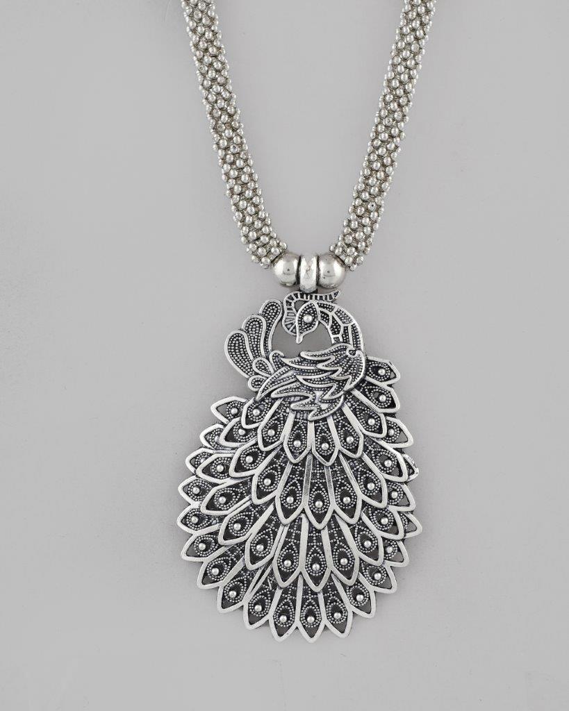 VOJ Women Oxidised Silver-Plated Peacock Jewellery Set - Grab2buy