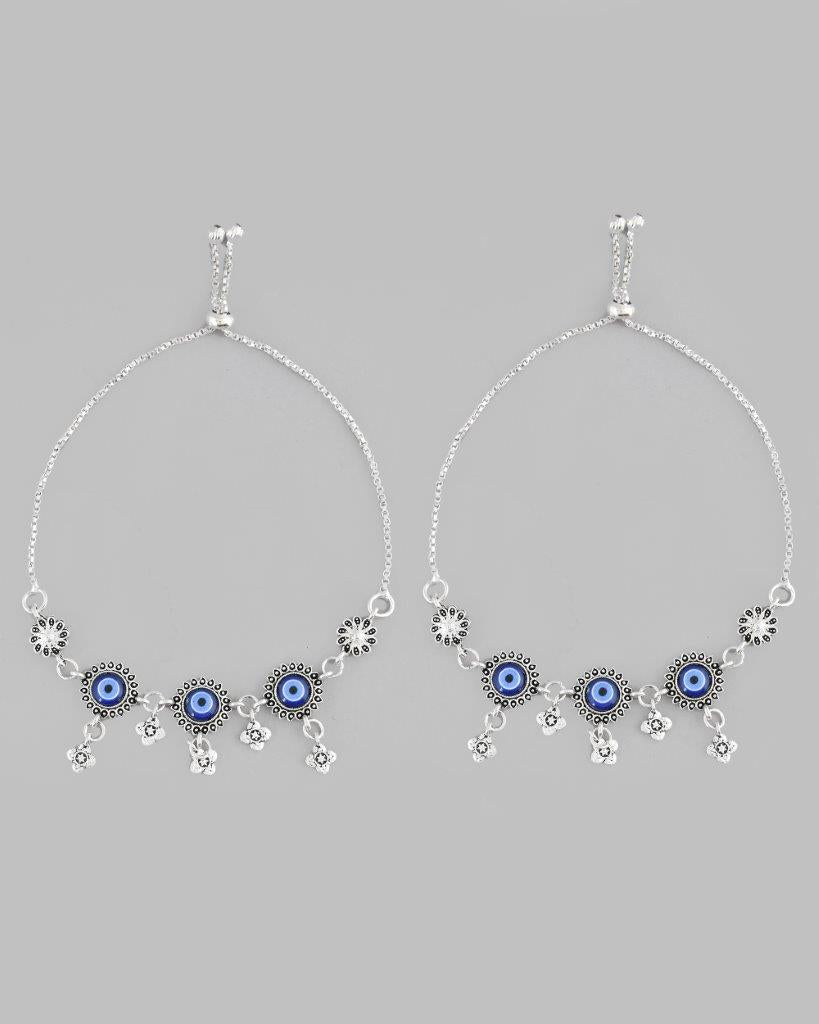 VOJ Pack of 2 Silver Plated Evel Eye Anklets 