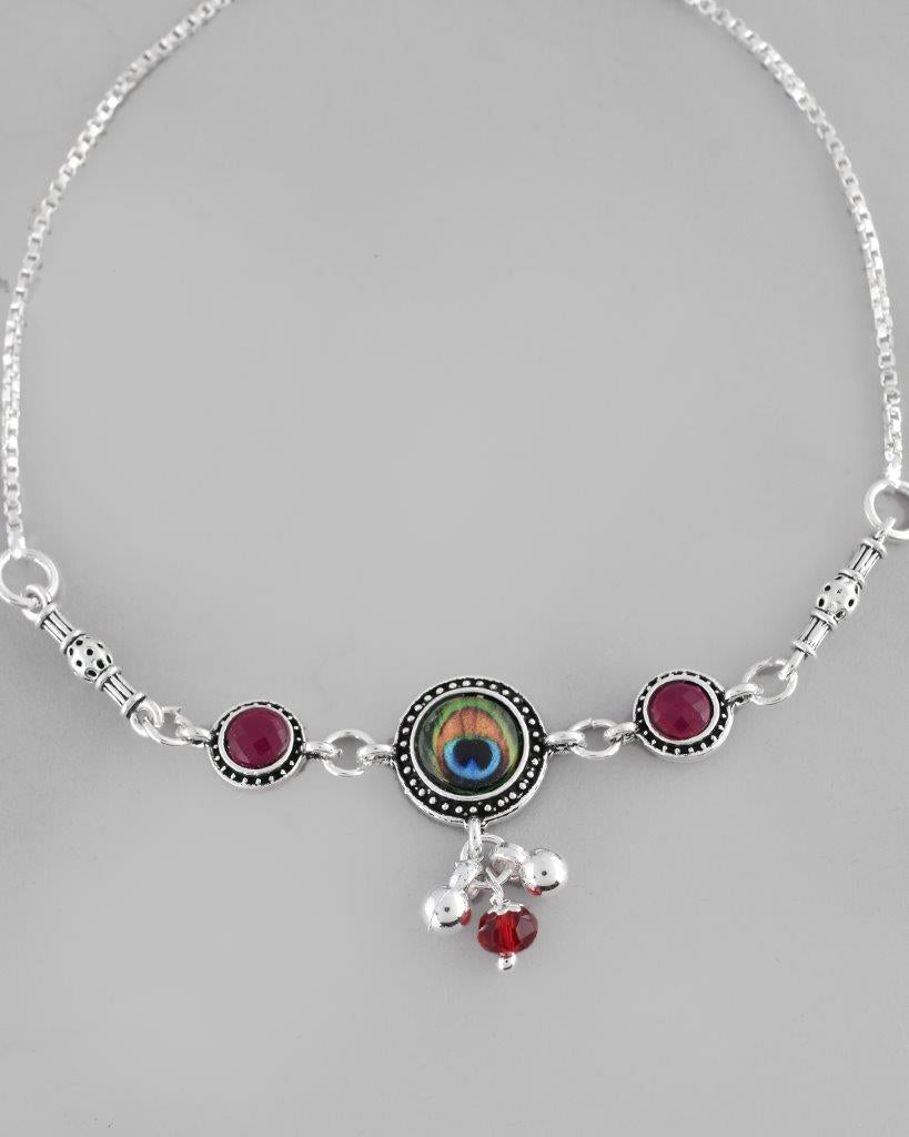 VOJ Pack of 2 Silver Plated Peacock Anklets 