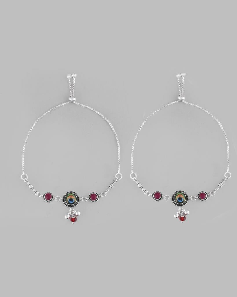 VOJ Pack of 2 Silver Plated Peacock Anklets 