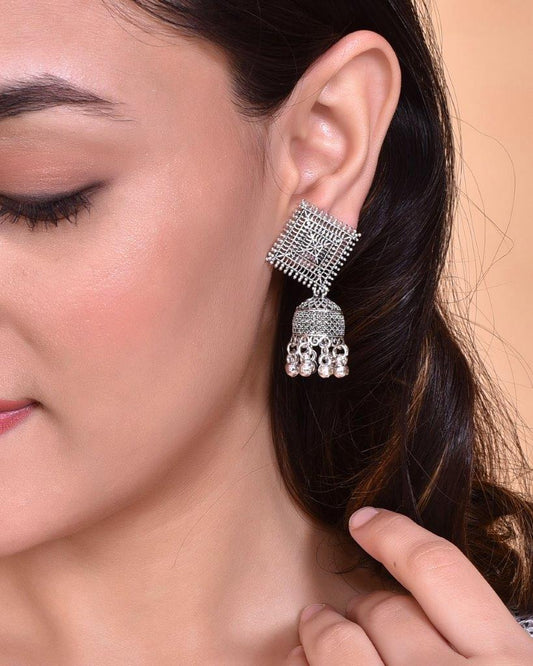VOJ Silver Plated Oxidised Jhumka - Grab2buy