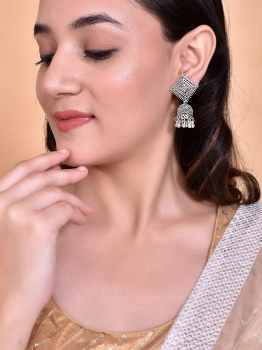VOJ Silver Plated Oxidised Jhumka - Grab2buy