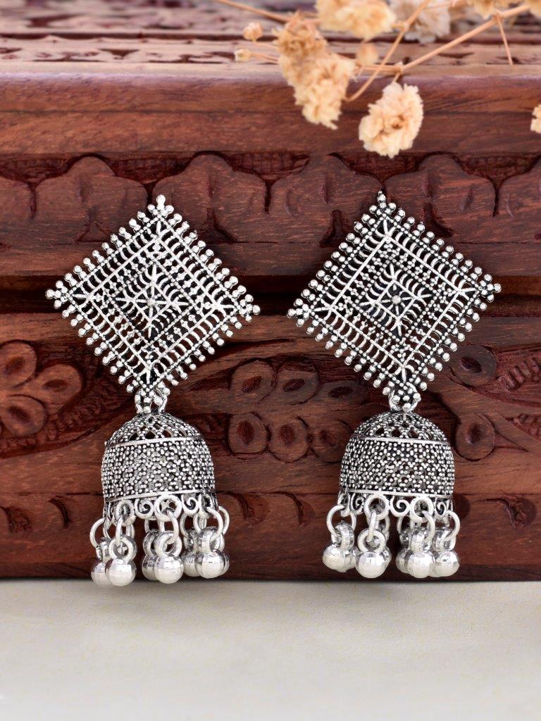 VOJ Silver Plated Oxidised Jhumka - Grab2buy