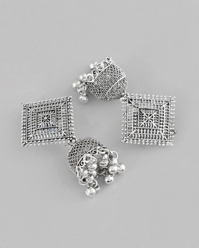 VOJ Silver Plated Oxidised Jhumka - Grab2buy