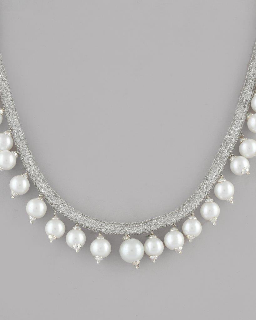 VOJ Silver Plated Pearls and AD-Studded Necklace & Earrings - Grab2buy