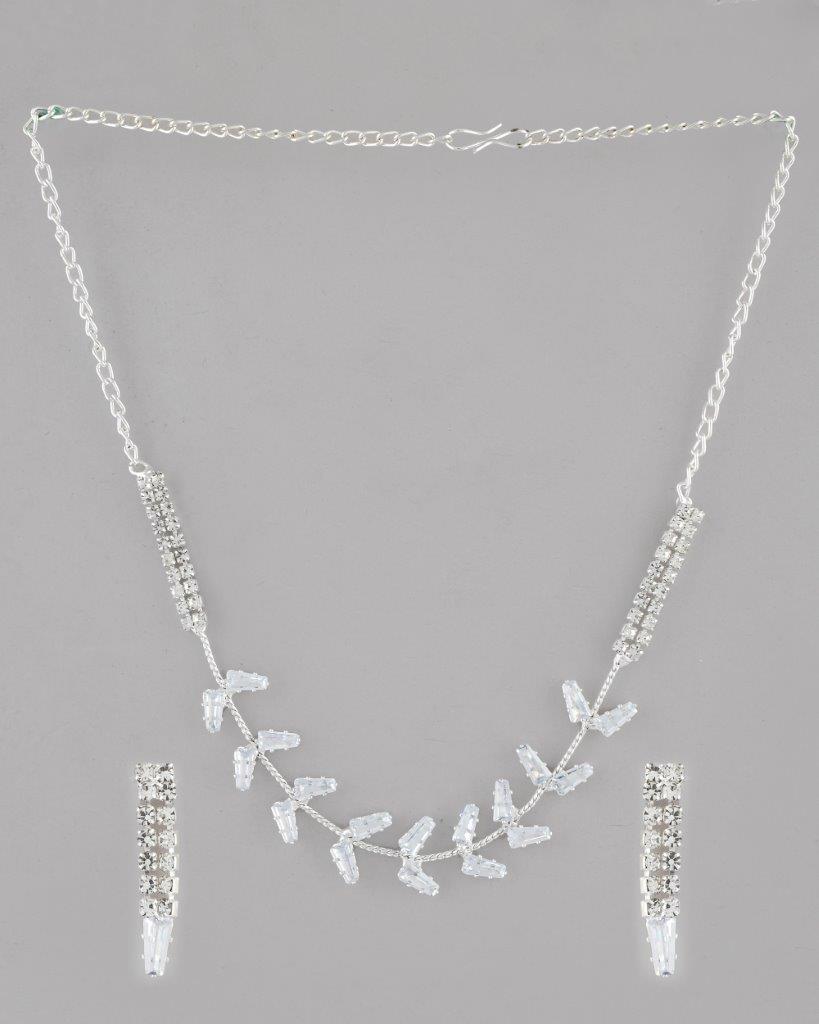 VOJ Silver Plated AD-Studded Necklace & Earrings Set - Grab2buy