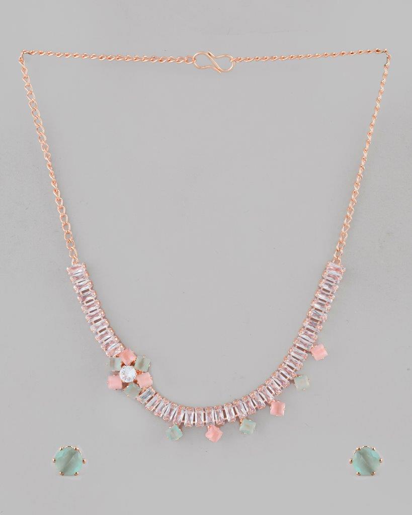 VOJ Rose Gold Plated AD-Studded Necklace & Earrings - Grab2buy