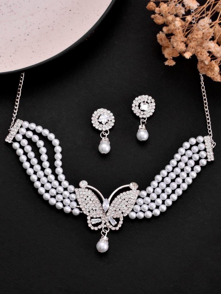 VOJ Gold Plated Kundan Studsed And Beaded Choker Necklace and Earring Set - Grab2buy