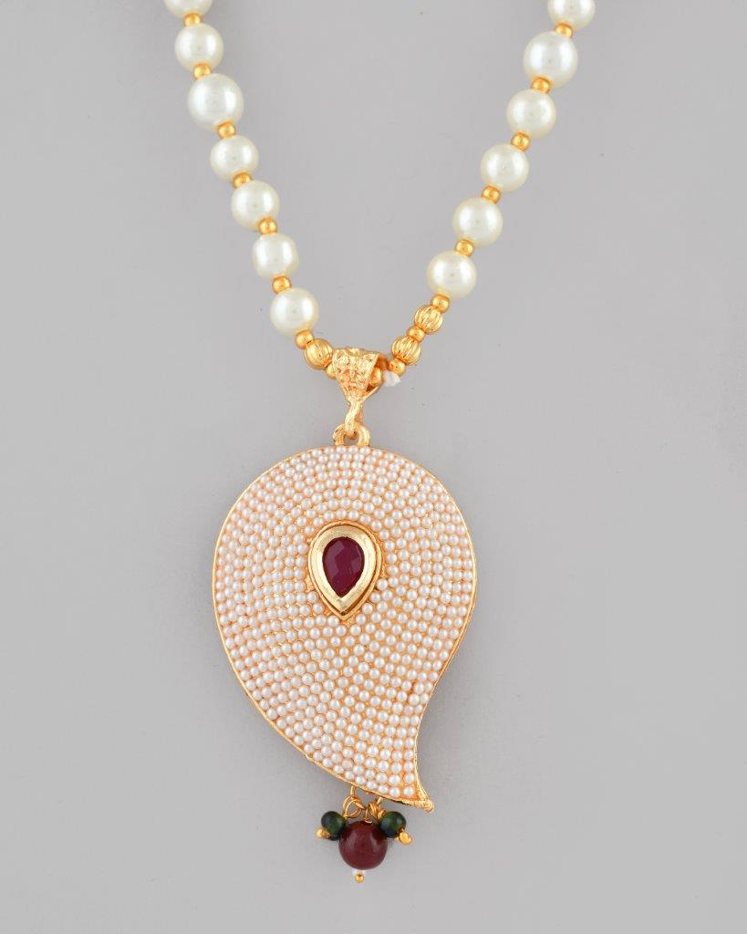 VOJ Gold Plated Kundan Studsed And Beaded Necklace and Earring Set - Grab2buy