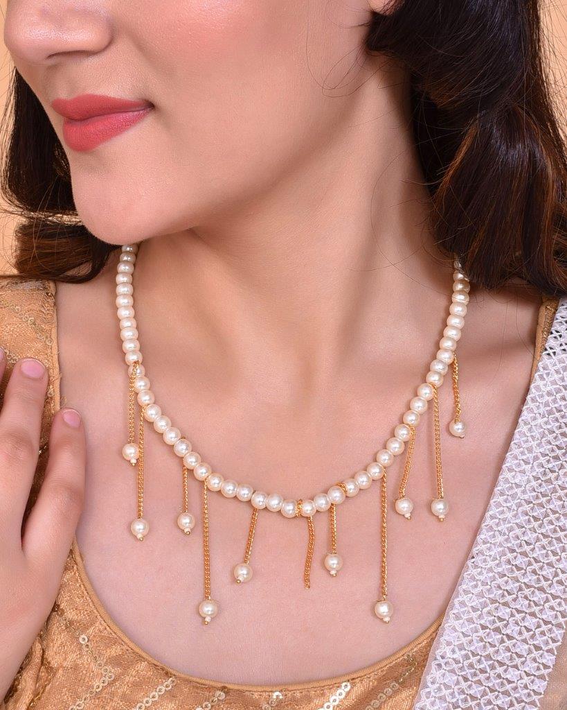 VOJ Gold-Polished Pearl Beads Necklace 