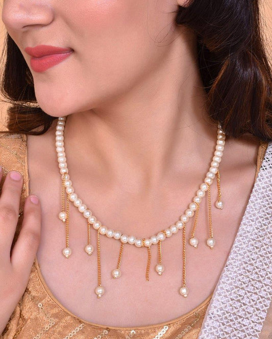 VOJ Gold-Polished Pearl Beads Necklace 