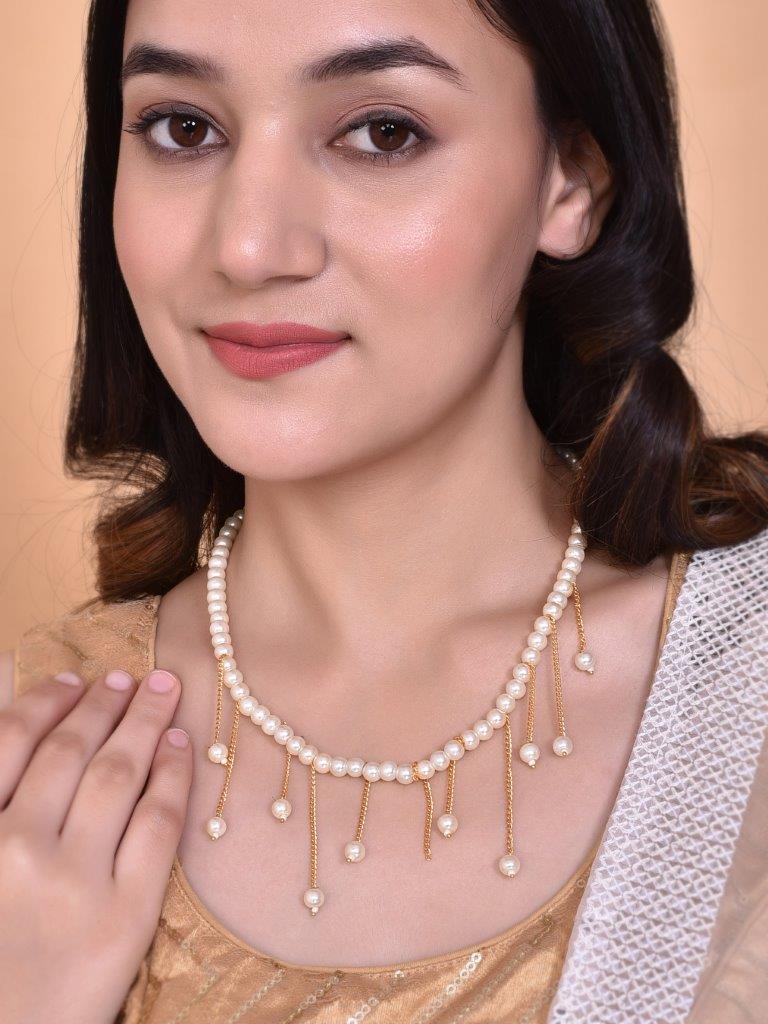 VOJ Gold-Polished Pearl Beads Necklace 