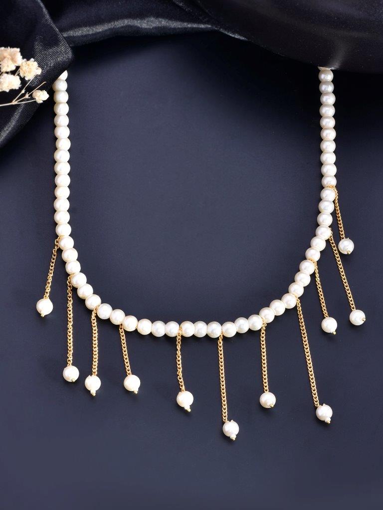 VOJ Gold-Polished Pearl Beads Necklace 