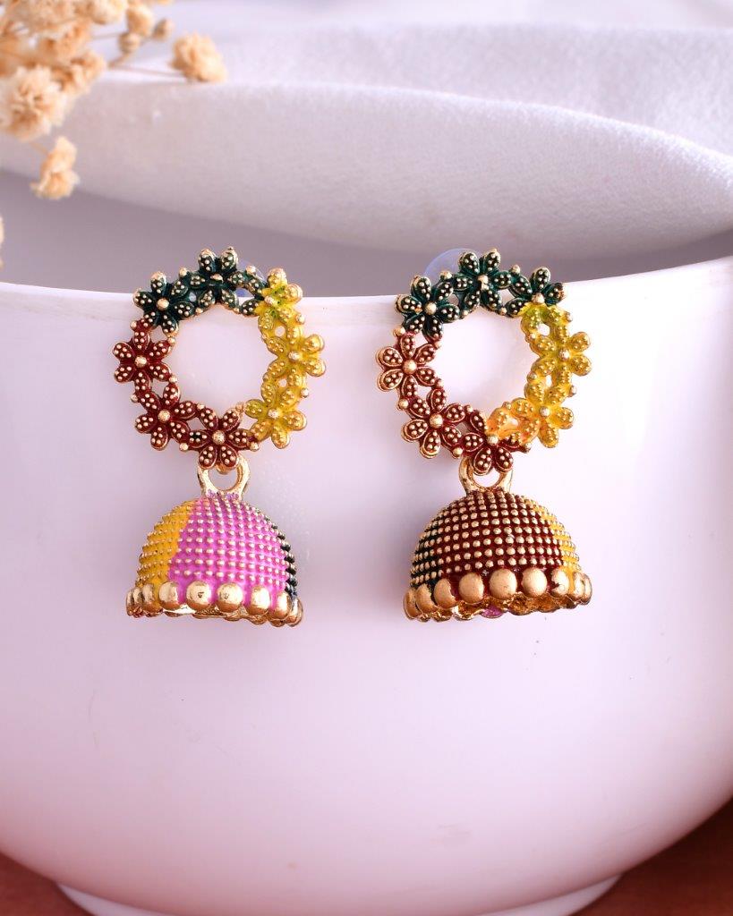 VOJ Multi Color Contemporary Jhumka Earrings - Grab2buy