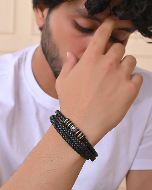 VOJ Men Leather Multistrand Bracelet VOJ (Valley Of Jewellery)