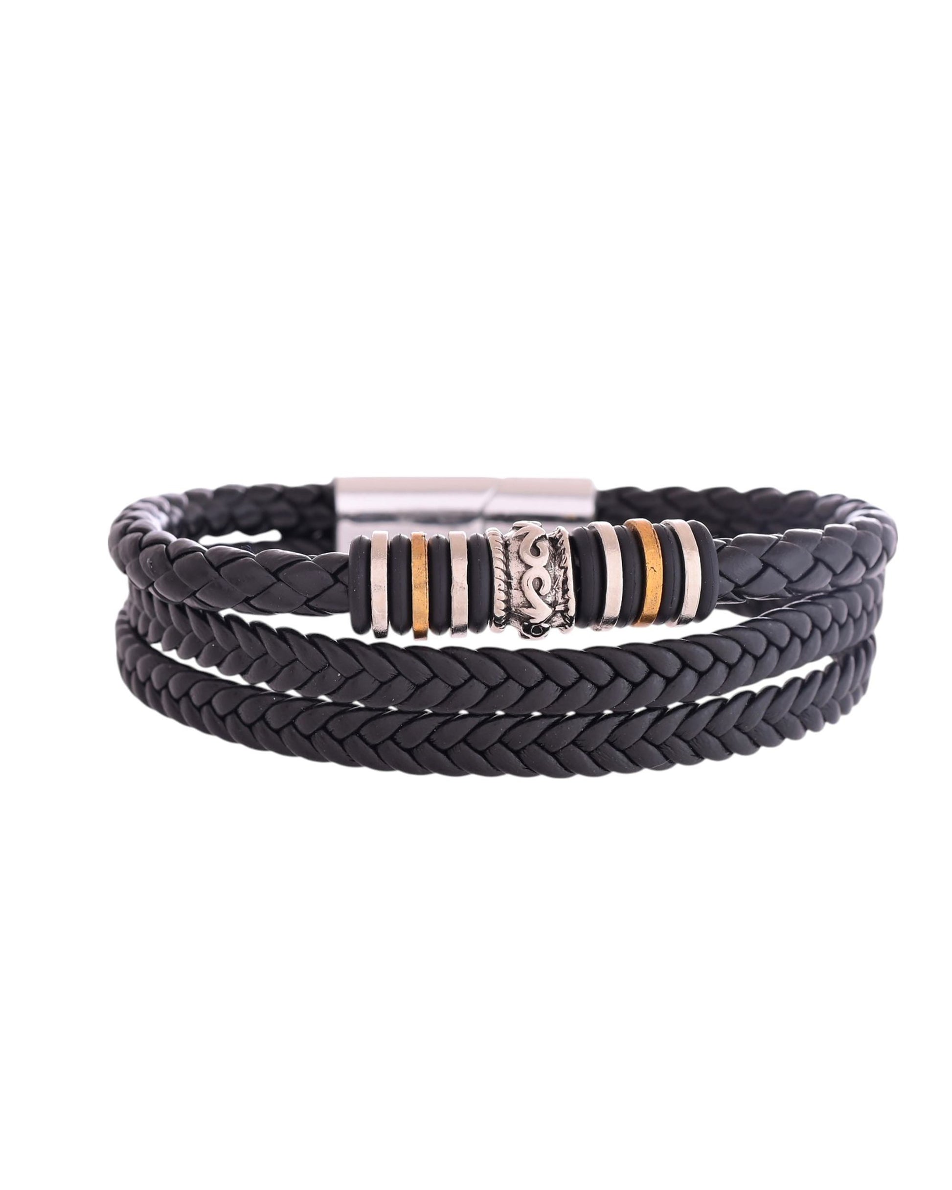 VOJ Men Leather Multistrand Bracelet VOJ (Valley Of Jewellery)