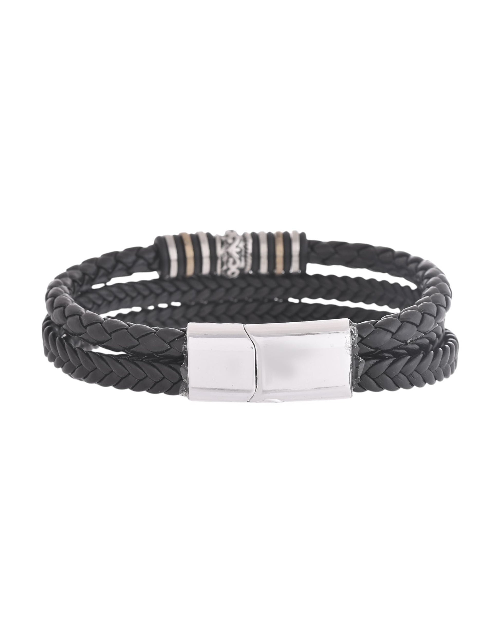 VOJ Men Leather Multistrand Bracelet VOJ (Valley Of Jewellery)